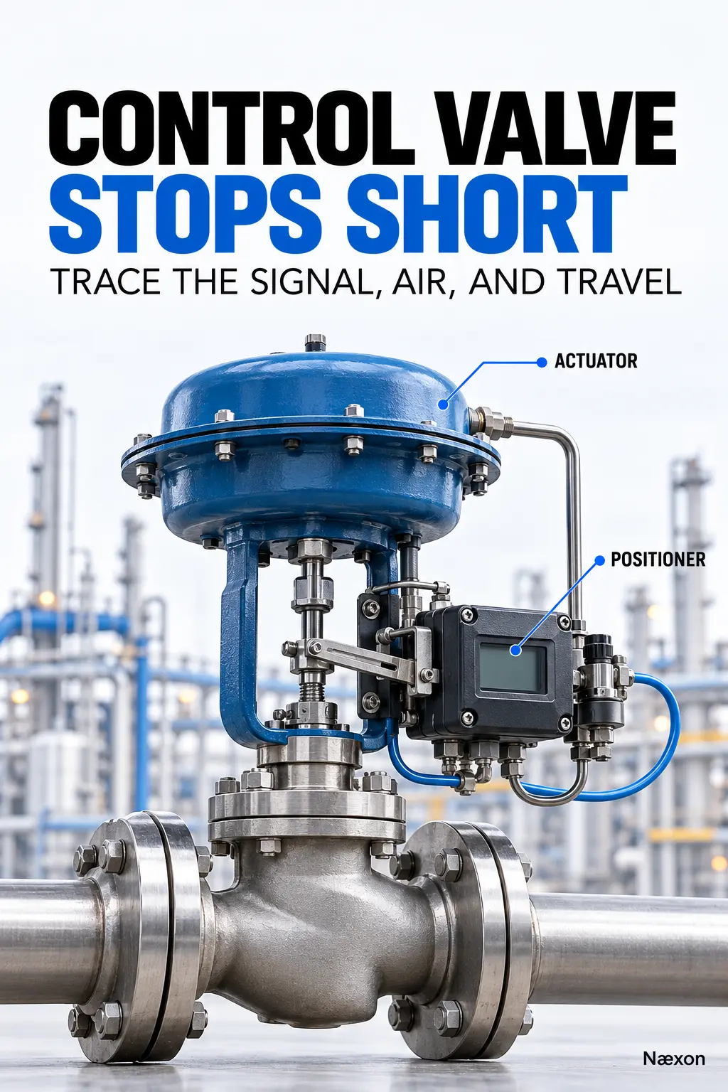 Pneumatic globe control valve with labeled actuator and digital positioner
