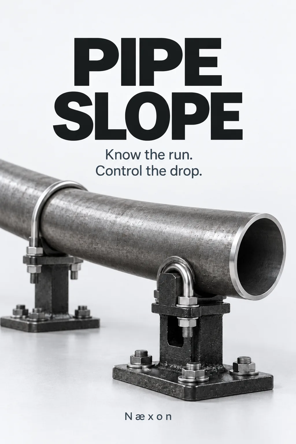 Pipe Slope cover showing steel pipe on two supports with the line Know the run Control the drop.