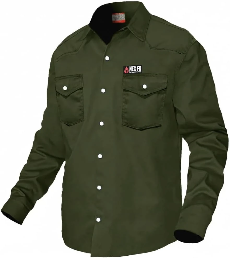 Næxon Pearl-Snap FR Work Shirt — Military Green product photo