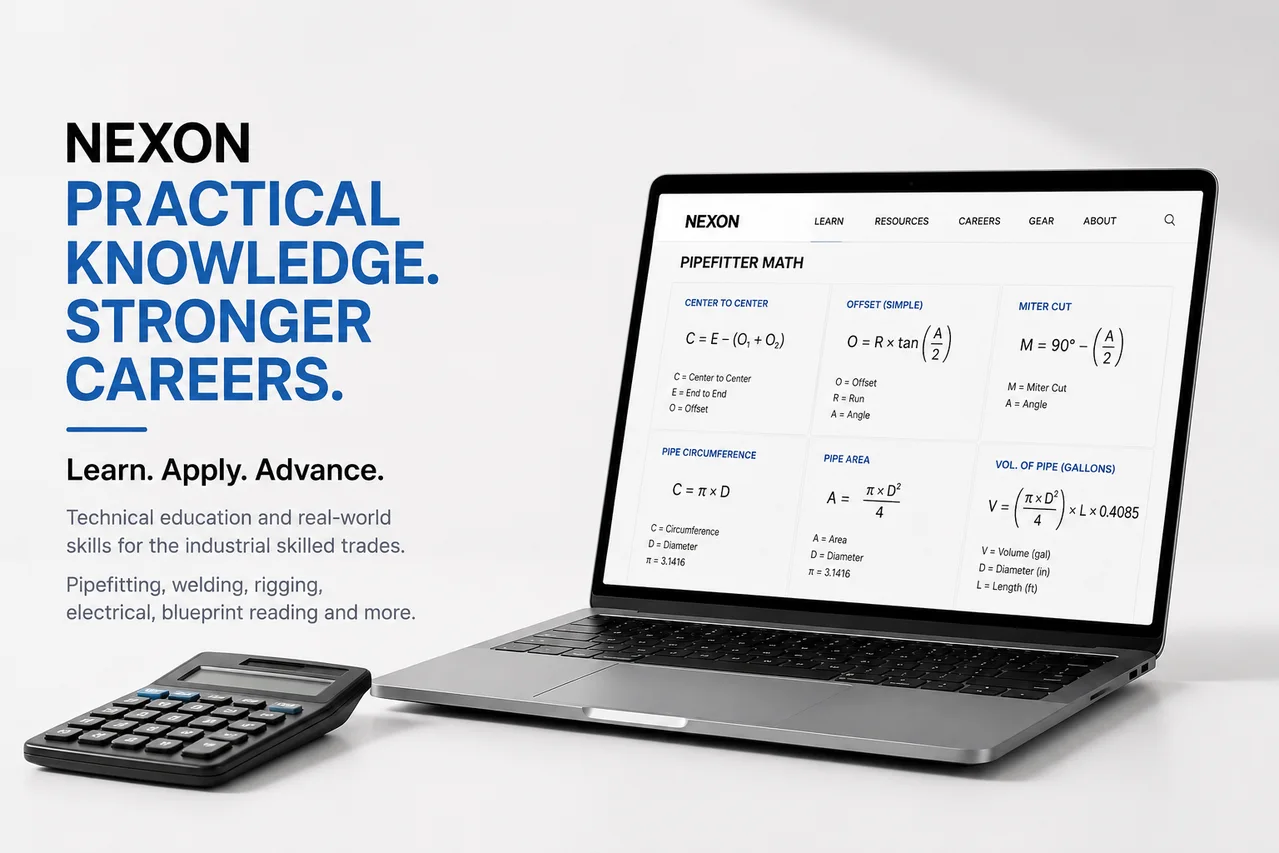 NEXON promotional graphic with a laptop and calculator beside the words Practical Knowledge. Stronger Careers.