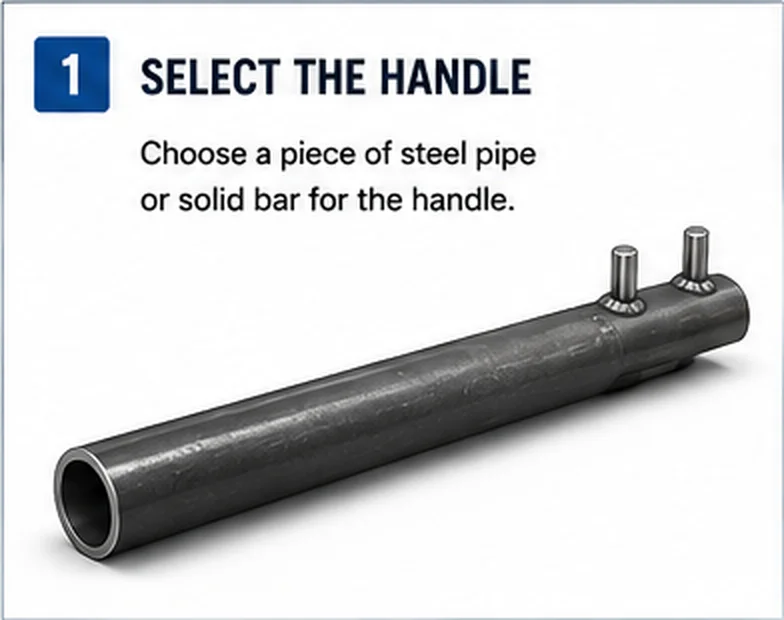 Steel pipe handle with two short pins shown for the first step of building a homemade flange-alignment tool.